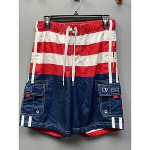 OP Red White Blue American Flag‎ Patriotic Swim Trunks Board Shorts Mens small